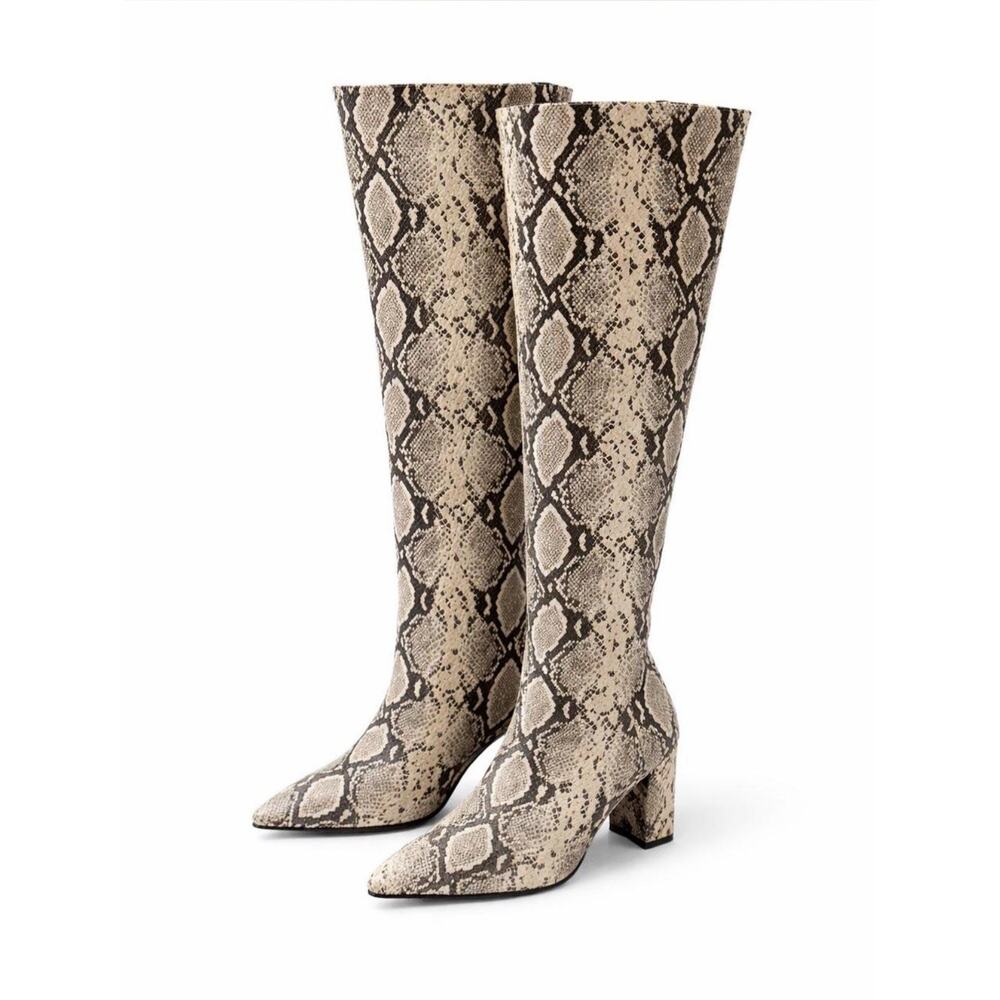PrettyLittleThing Women’s Snakeskin Thigh-High Boots – Size 7 – New in Box